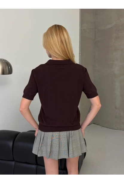 Kadın Polo Yaka Kısa Kollu Triko Bluz