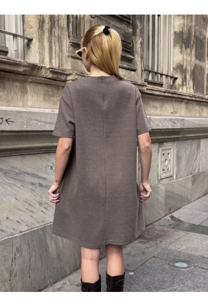 Kadın Rahat Kesim Soft Kısa Elbise Kahve