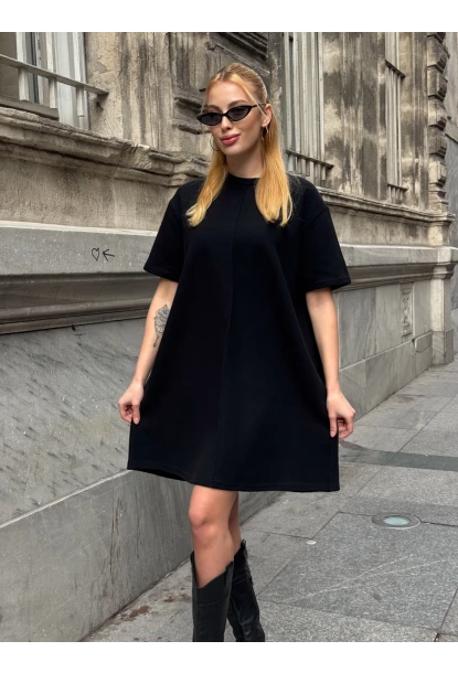 Kadın Rahat Kesim Soft Kısa Elbise Siyah
