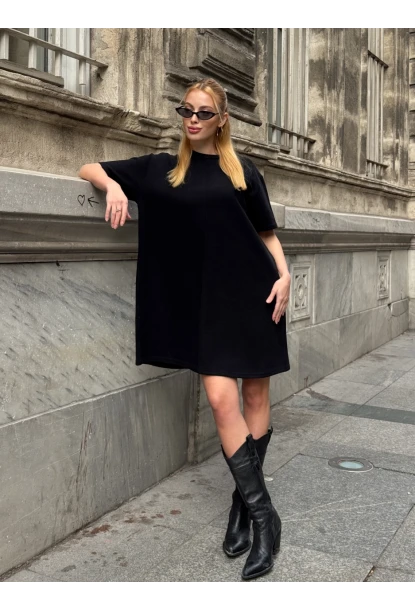 Kadın Rahat Kesim Soft Kısa Elbise Siyah