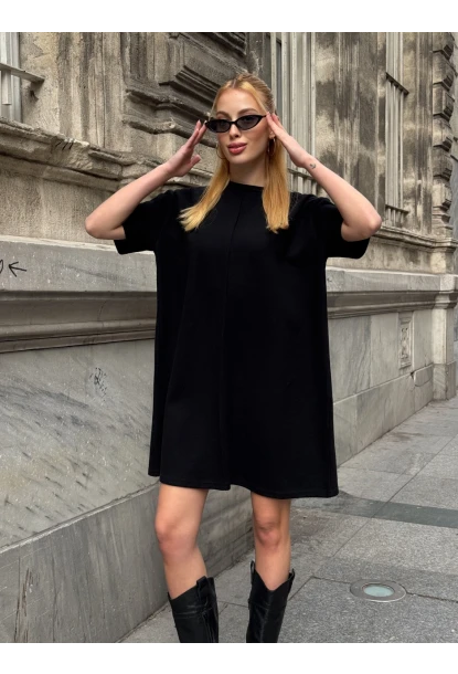 Kadın Rahat Kesim Soft Kısa Elbise Siyah