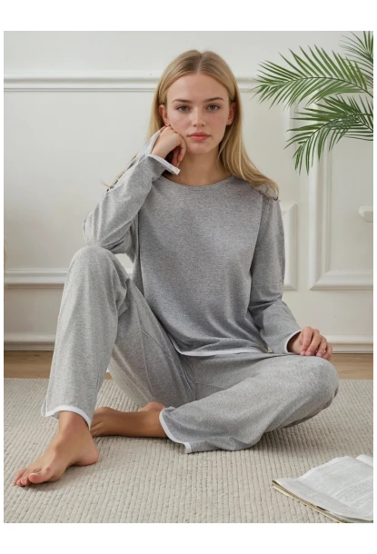 Kadın Relax Fit Süprem Pijama Takım Gri