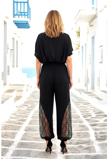 Kadın Şalvar Kesim Güpür Detaylı Kuşaklı Pantolon