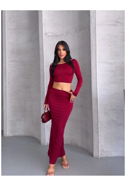 Kadın Sandy Kumaş Etek Bluz Alt Üst Takım