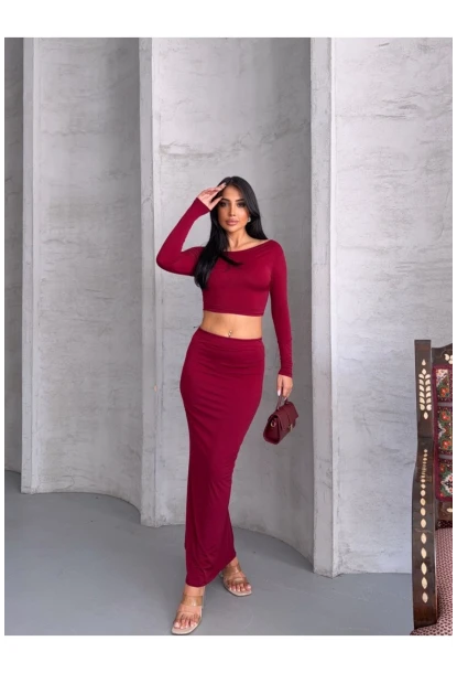 Kadın Sandy Kumaş Etek Bluz Alt Üst Takım