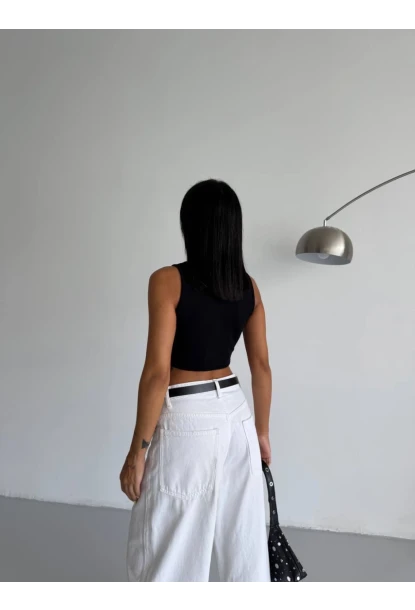 Kadın Siyah Kaşkorse Crop Bluz