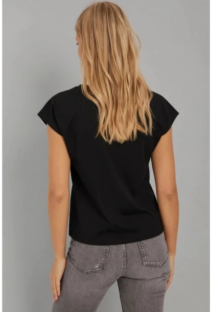 Kadın Siyah V Yaka Bluz EY2742