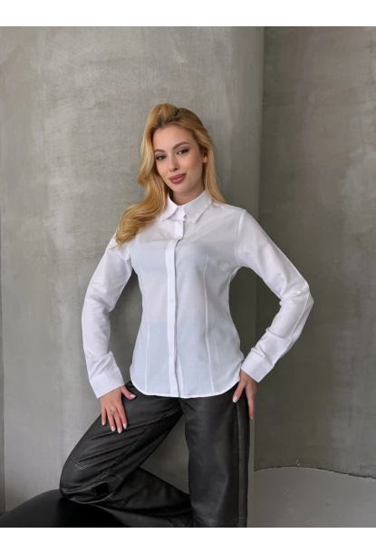 Kadın Slim Fit Düğmeli Beyaz Gömlek