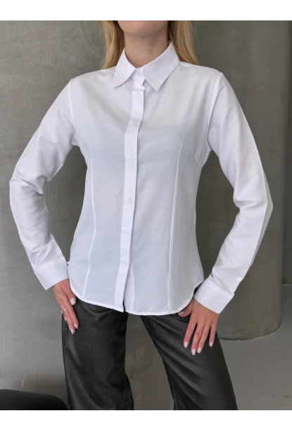 Kadın Slim Fit Düğmeli Beyaz Gömlek