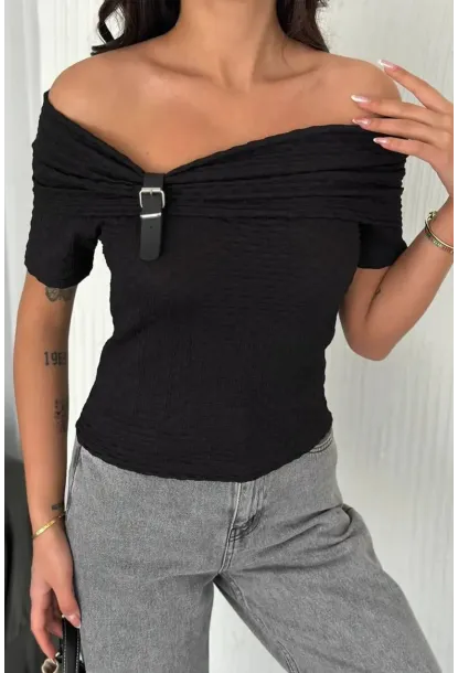 Kadın Tokalı Düşük Omuz Bluz