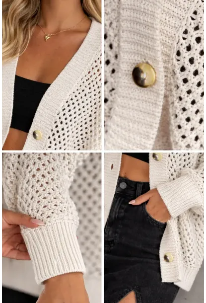 Kadın Uzun Ajurlu Düğmeli Hırka