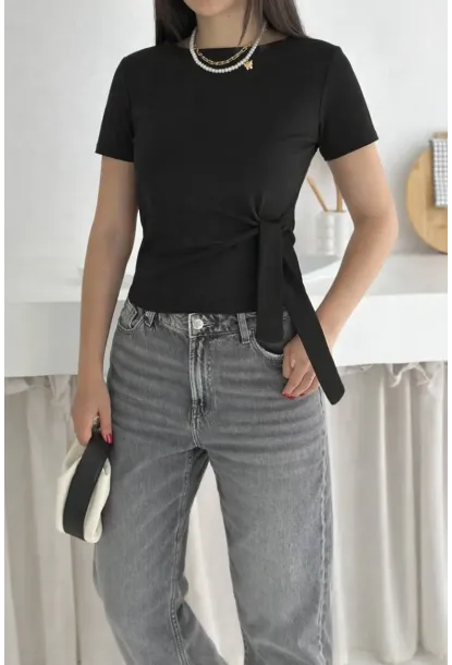 Kadın Yandan Bağlama Detaylı Bluz Siyah