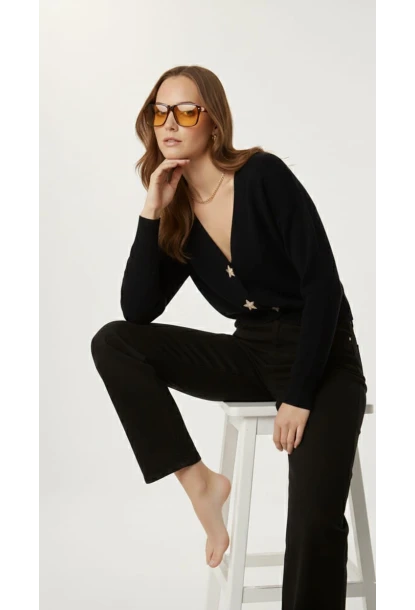 Kadın Yıldız Düğme Detaylı Triko Hırka