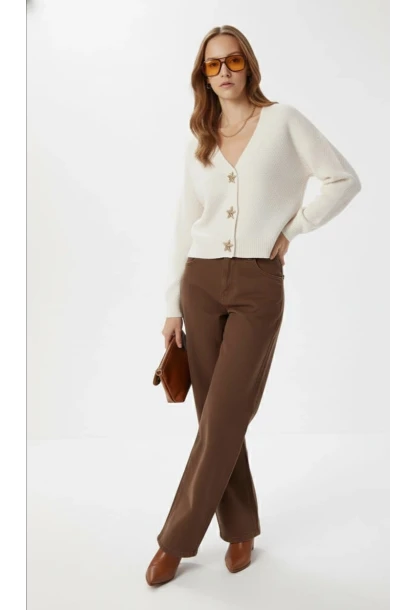 Kadın Yıldız Düğme Detaylı Triko Hırka