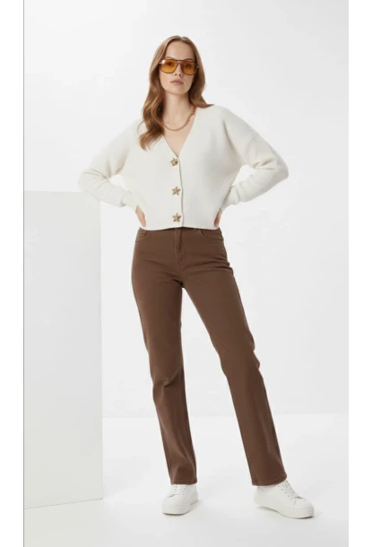 Kadın Yıldız Düğme Detaylı Triko Hırka