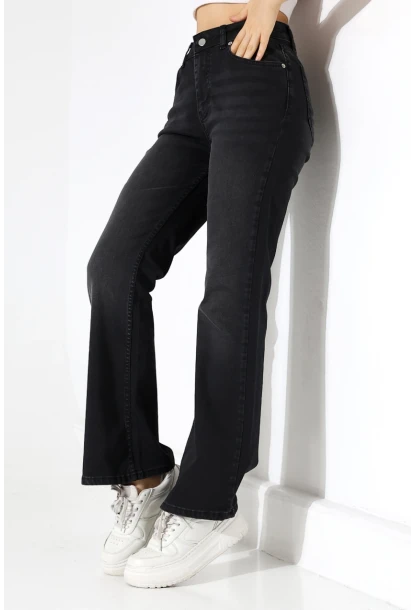 Kadın Yüksek Bel İspanyol Paça Jean Pantolon
