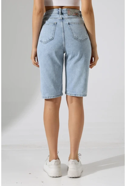Kadın Yüksek Bel Salaş Jean Bermuda Mavi
