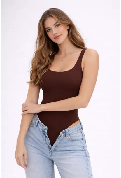 Kahverengi Basic Çıtçıtlı Body – Esnek Kumaş, Atlet Kesim, Günlük Şıklık