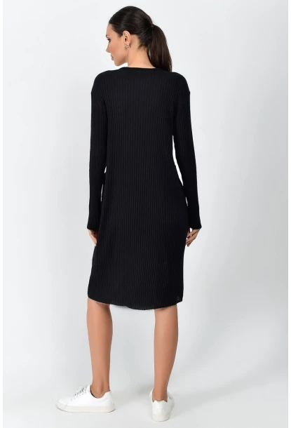 Kalın Fitilli Kaşkorse Cepli Uzun Tunik Elbise