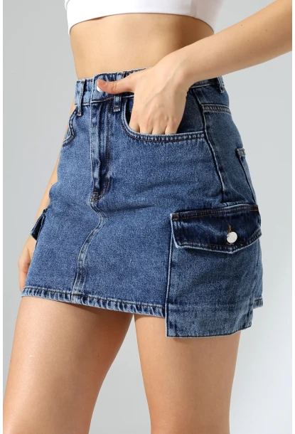 Kargo Cep Detay Mini Kot Etek