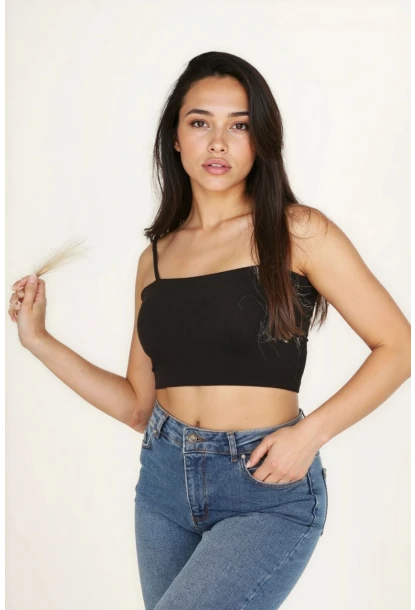 Kaşkorse İnce Askılı Topik Bluz Siyah