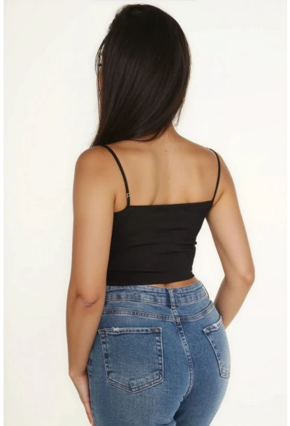 Kaşkorse İnce Askılı Topik Bluz Siyah