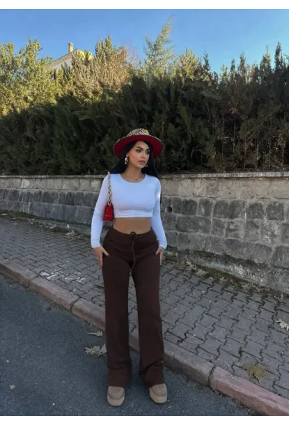 Kaşkorse Kumaş Kuş gözlü Kahverengi Eşofman Pantolon