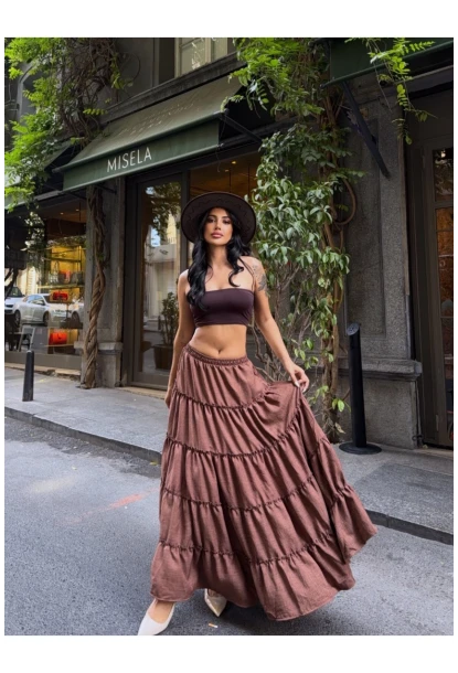 Kat Kat Pileli Kahverengi Etek