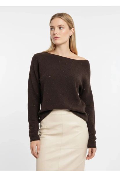 Kayık Yaka Simli Triko Kazak