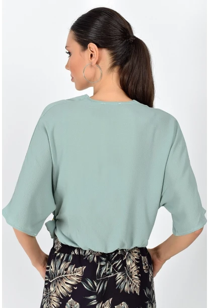 Kobe Kruvaze Yaka Yarasa Kol Bağlamalı Bluz