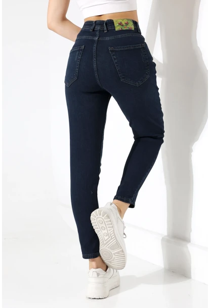 Lacivert Yüksek Bel Slim Fit Jean Pantolon