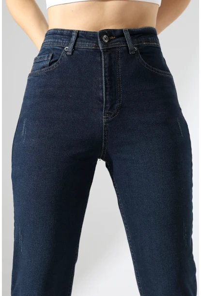 Lacivert Yüksek Bel Slim Fit Jean Pantolon