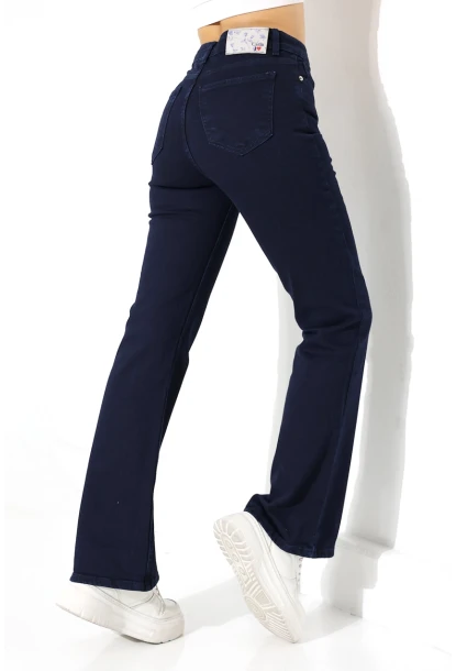 Lacivert Yüksek Bel Straight Fit Jean Pantolon