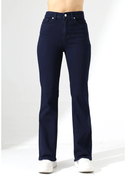 Lacivert Yüksek Bel Straight Fit Jean Pantolon