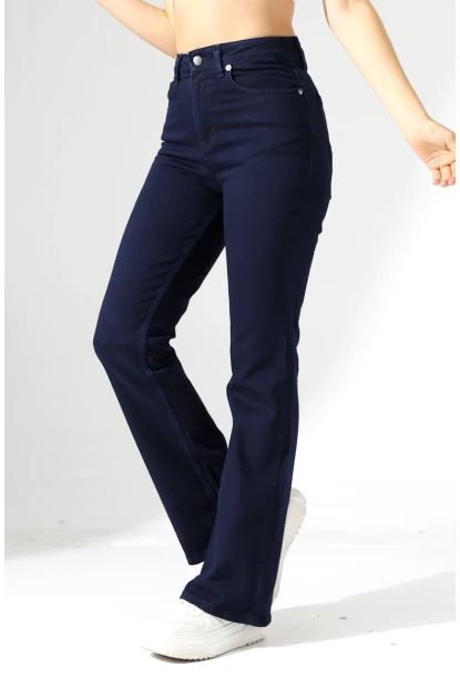 Lacivert Yüksek Bel Straight Fit Jean Pantolon