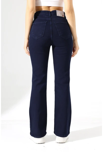 Lacivert Yüksek Bel Straight Fit Jean Pantolon