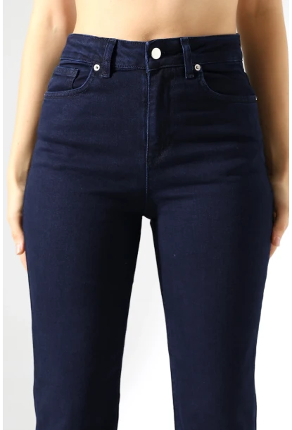 Lacivert Yüksek Bel Straight Fit Jean Pantolon