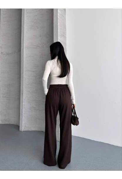 Modal Kumaş Bel Detay Pantolon Kahve