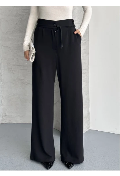 Modal Kumaş Bel Detay Pantolon Siyah