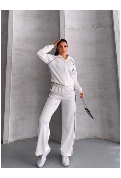 Modal Kumaş Şerit Detaylı Takım Beyaz