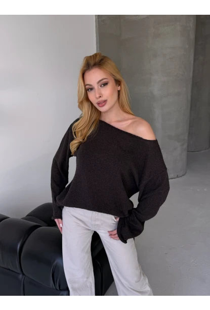 Oversize Kayık Yaka Triko Bluz