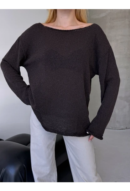 Oversize Kayık Yaka Triko Bluz