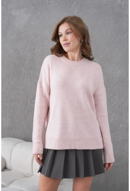Pudra Yumuşak Dokulu Uzun Kollu Triko Kazak