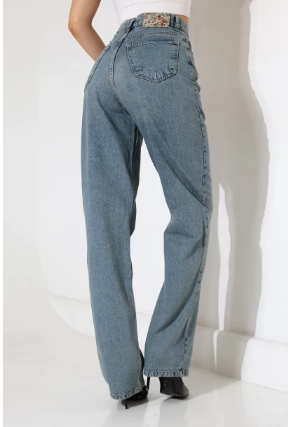 Rahat Kalıp Yüksek Bel Düz Paça Kot Pantolon