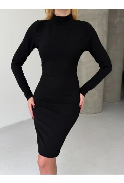 Suyolu Dantel Detaylı Sırt Dekolte Siyah Mini Elbise