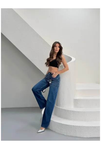 Taşlı Straight Fit Jeans