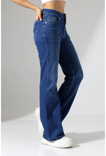 Toparlayıcı Yüksek Bel Bol Paça Kot