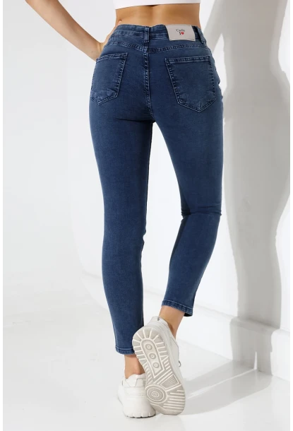 Toparlayıcı Yüksek Bel Dar Paça Jean