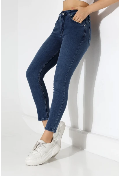 Toparlayıcı Yüksek Bel Dar Paça Jean