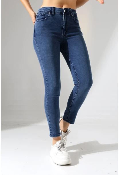 Toparlayıcı Yüksek Bel Dar Paça Jean